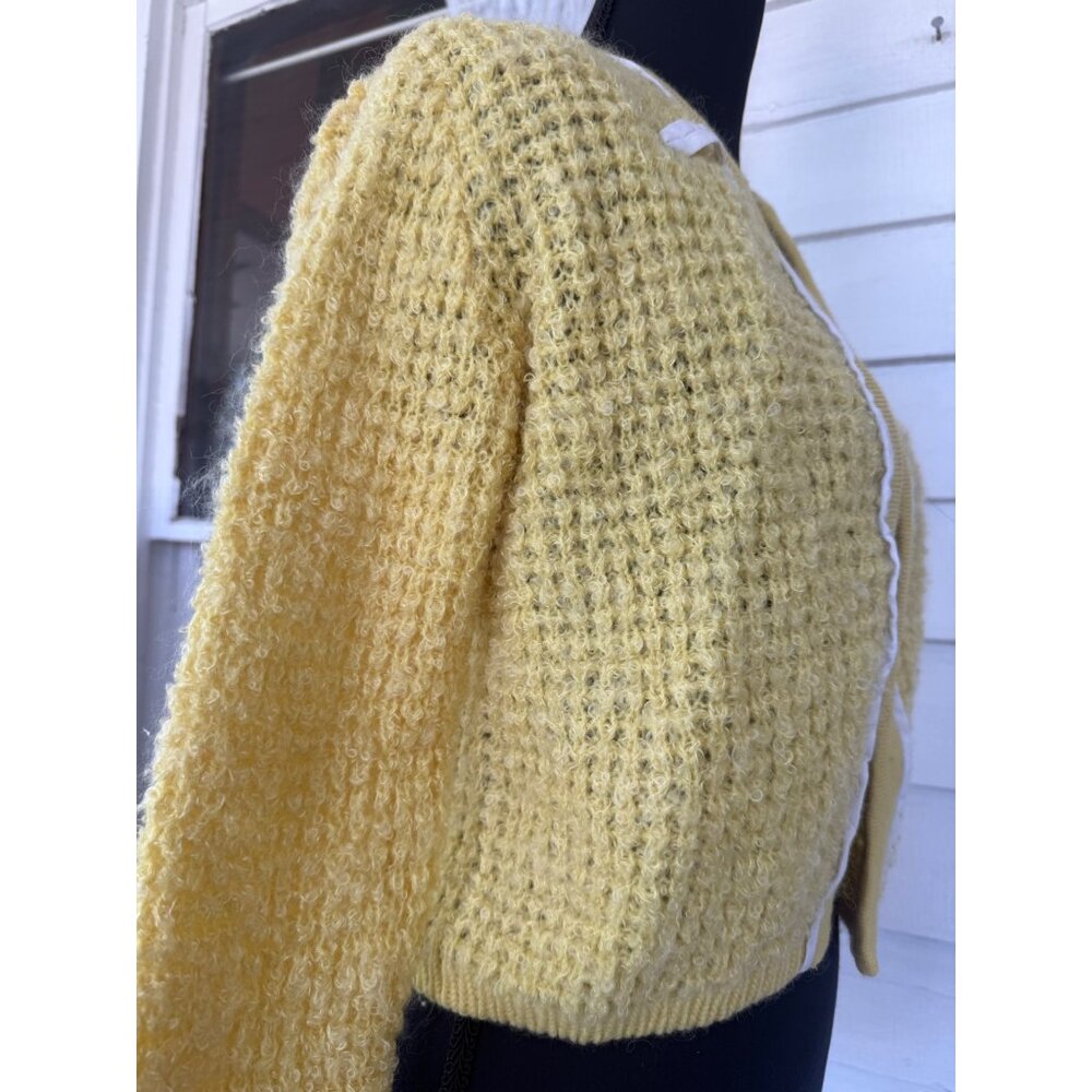 Vintage 50's Serbin Yellow Wool Womens Cardigan Sweater Yellow Siz M - Picture 9 of 14